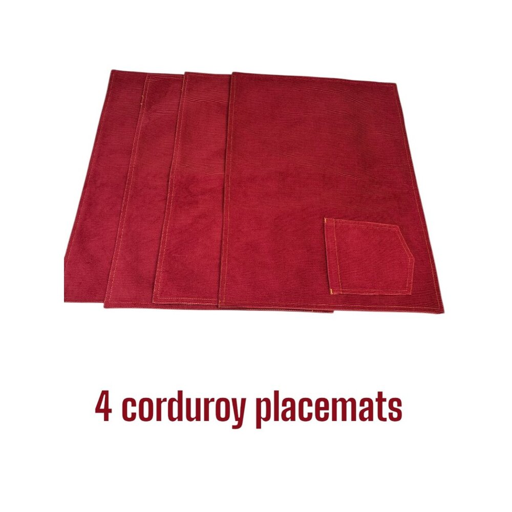 Red Corduroy Placemats Set Of 4 With Pocket